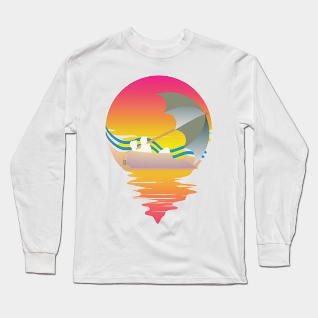 80s RETRO PICNIC ON TROPICAL BEACH ON A 80'S SUN BACKGROUND Long Sleeve T-Shirt by iZiets